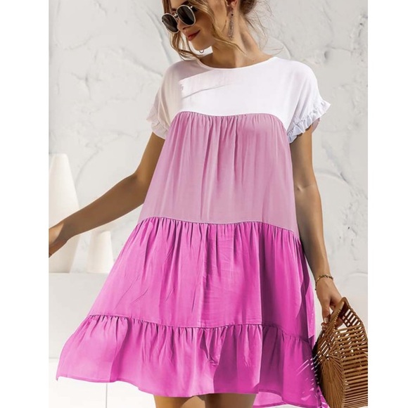 Boho spring summer ruffle trim mini dress - Picture 7 of 12